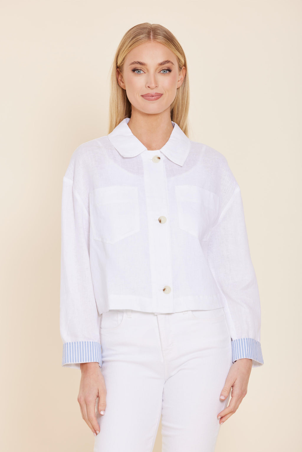Linen Jacket with Pinstripe Cuff