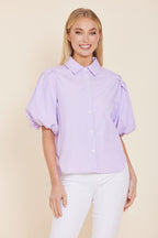 Poplin Puff Shoulder Top
