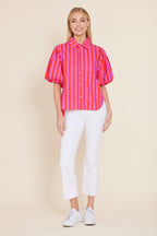 Poplin Puff Shoulder Top