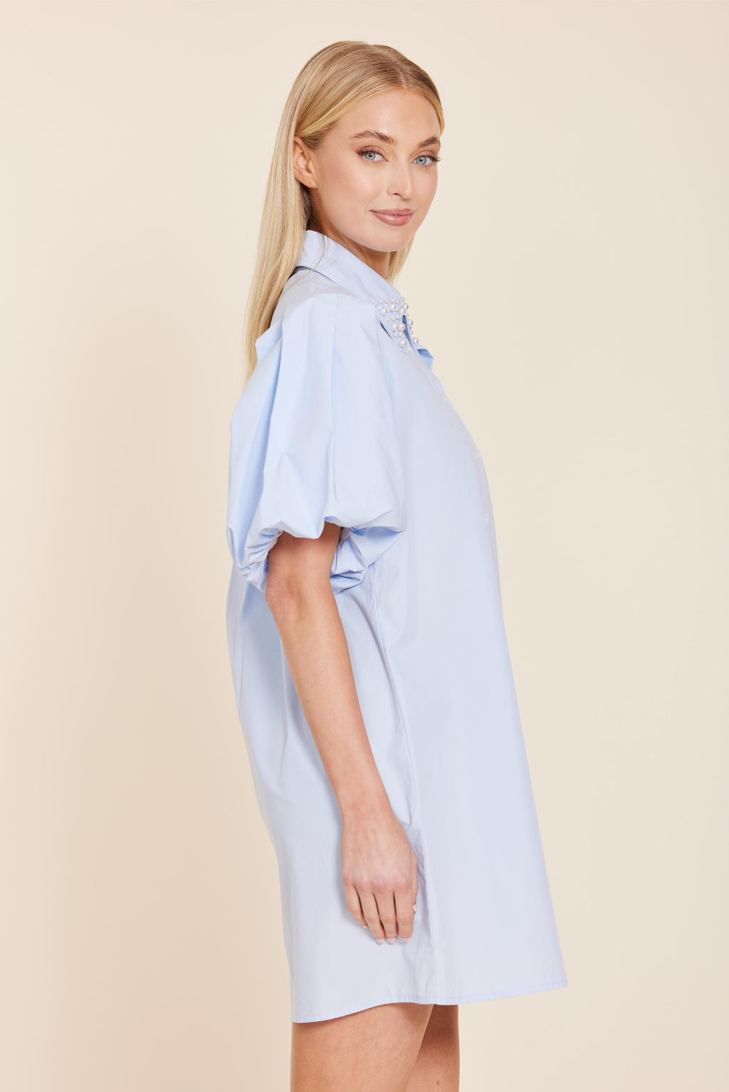 Poplin Pearl Embellished Dress