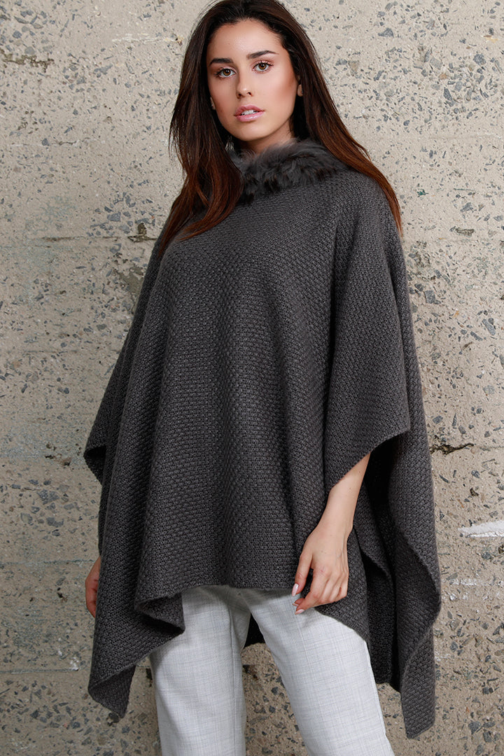 Load image into Gallery viewer, Fur Trim Knit Poncho
