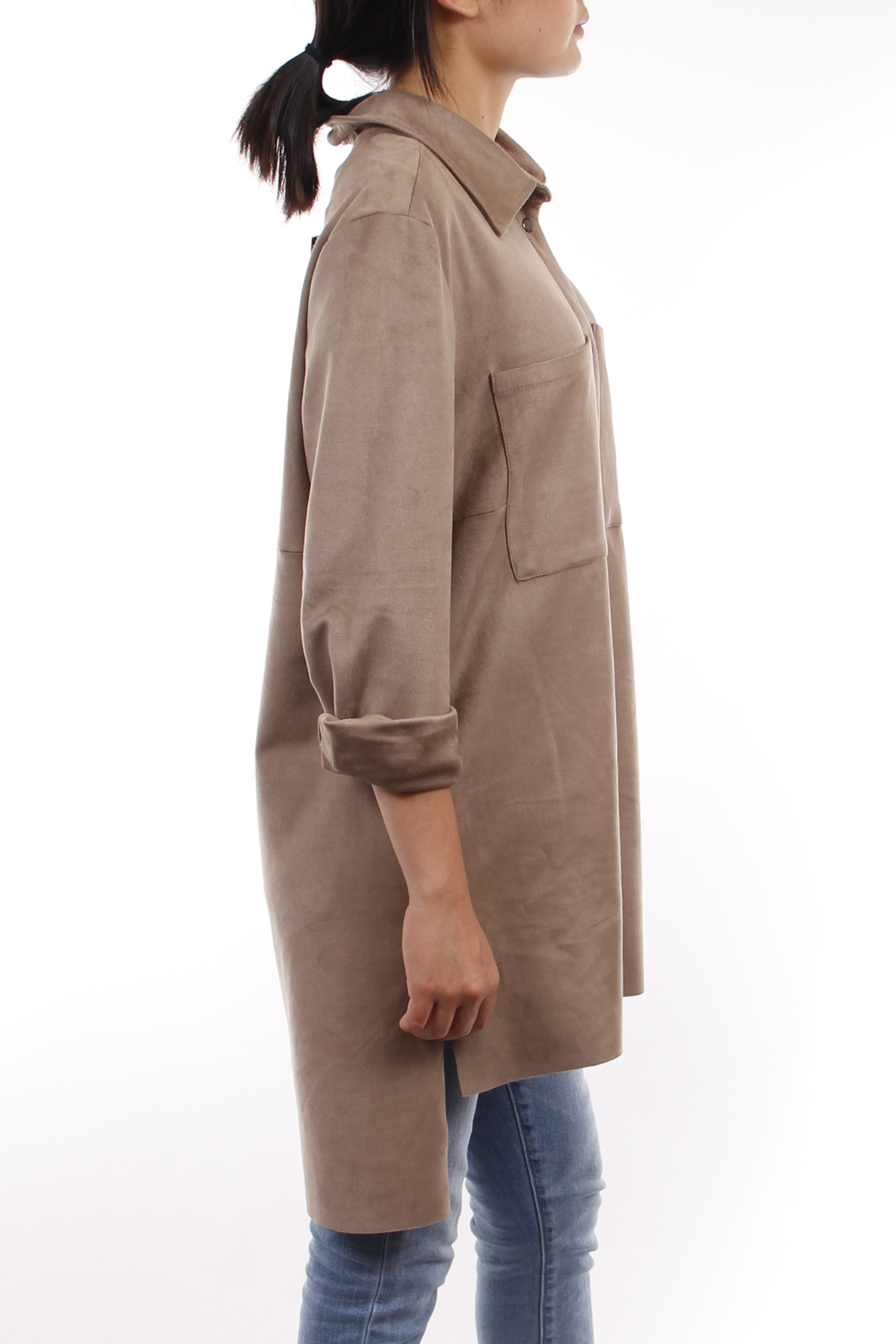 Faux Suede Button Up Shirt