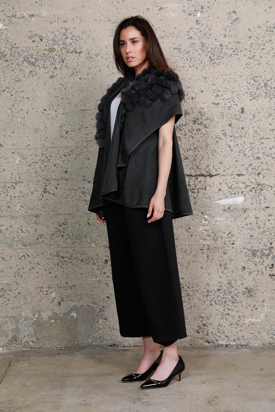 Load image into Gallery viewer, Shawl Collar Vest with Fur Pom Poms
