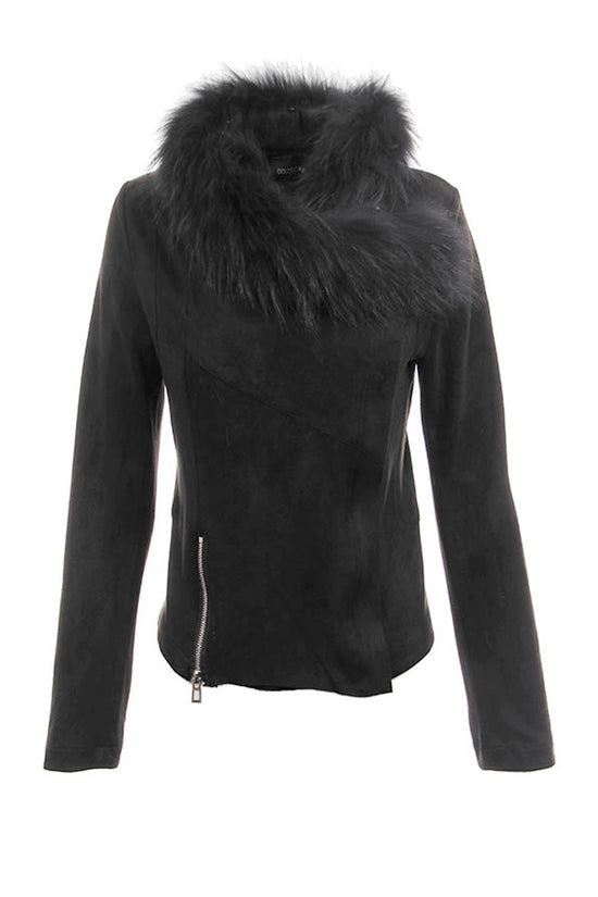 Suede Jacket with Fur Collar