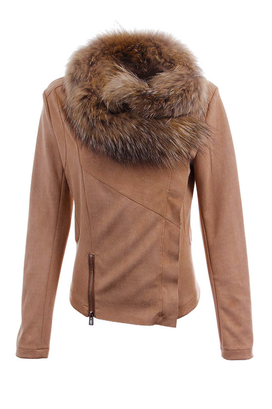 Suede Jacket with Fur Collar