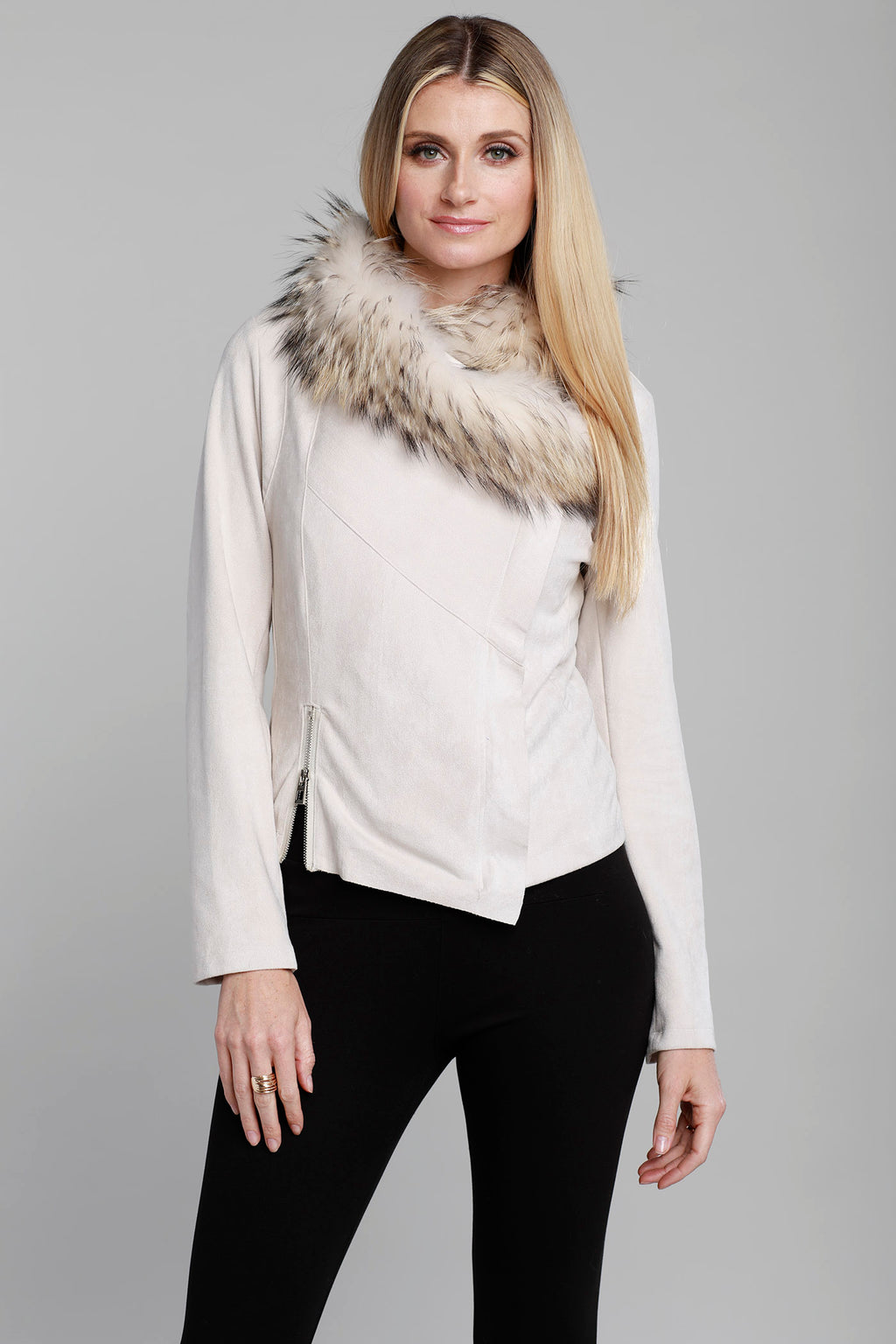 Suede Jacket with Fur Collar
