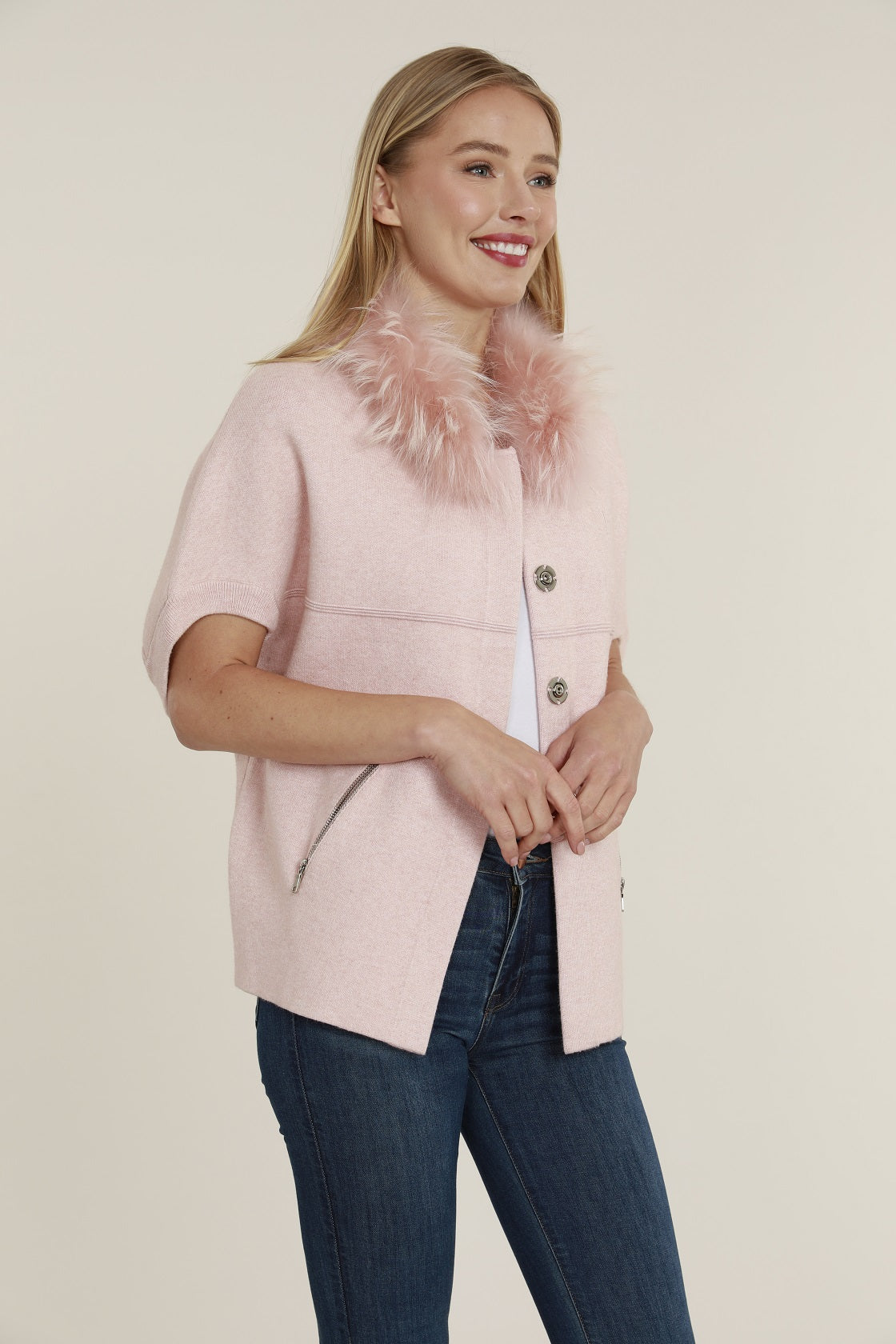 Natural Fur Collar Short Sleeve Cardigan – Dolce Cabo