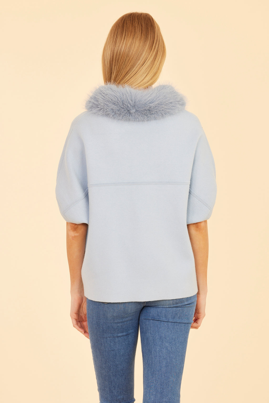 Faux Fur Collar Short Sleeved Cardigan