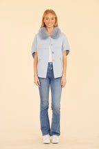 Faux Fur Collar Short Sleeved Cardigan