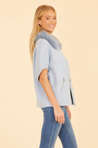 Faux Fur Collar Short Sleeved Cardigan