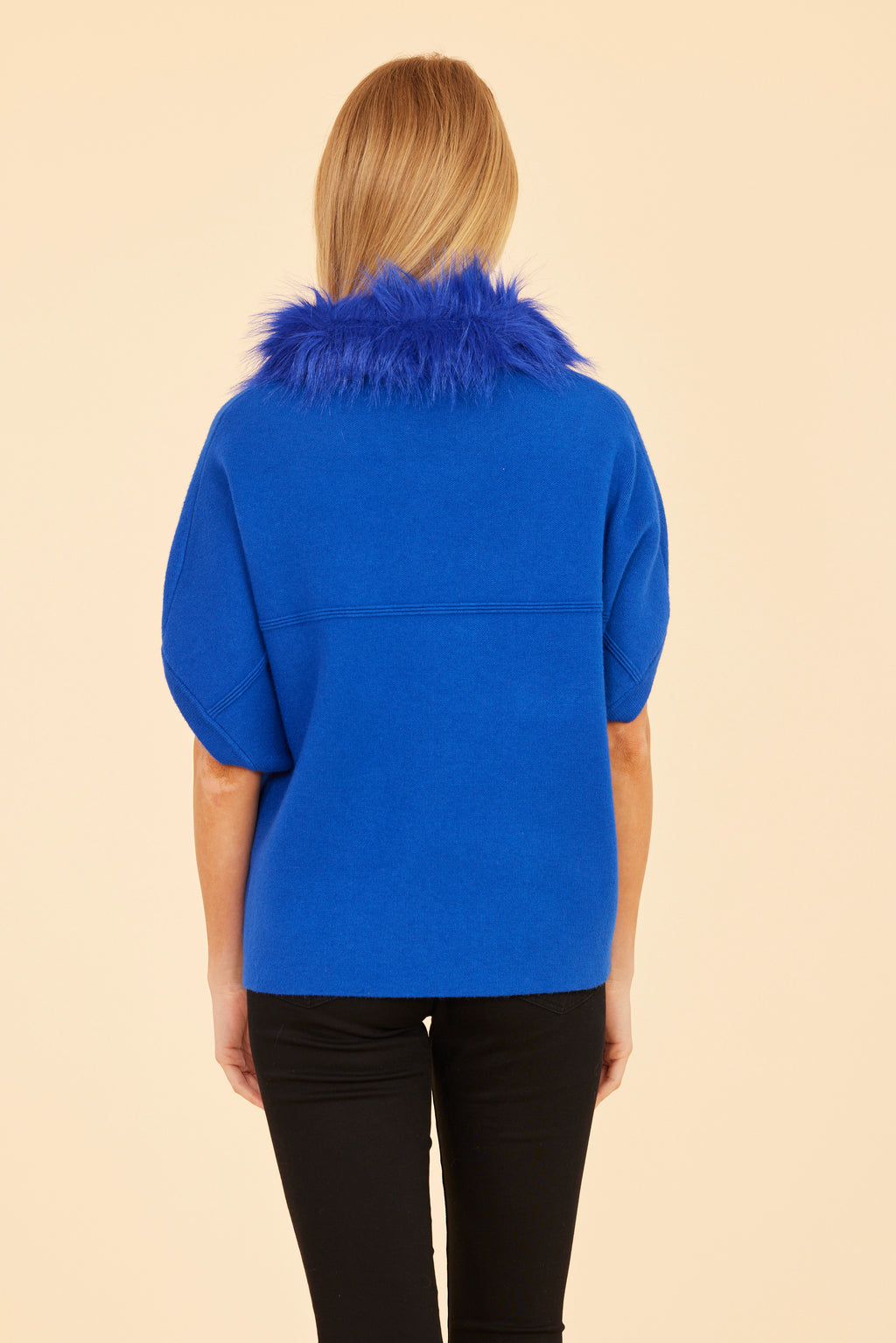 Faux Fur Collar Short Sleeved Cardigan