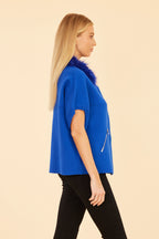 Faux Fur Collar Short Sleeved Cardigan