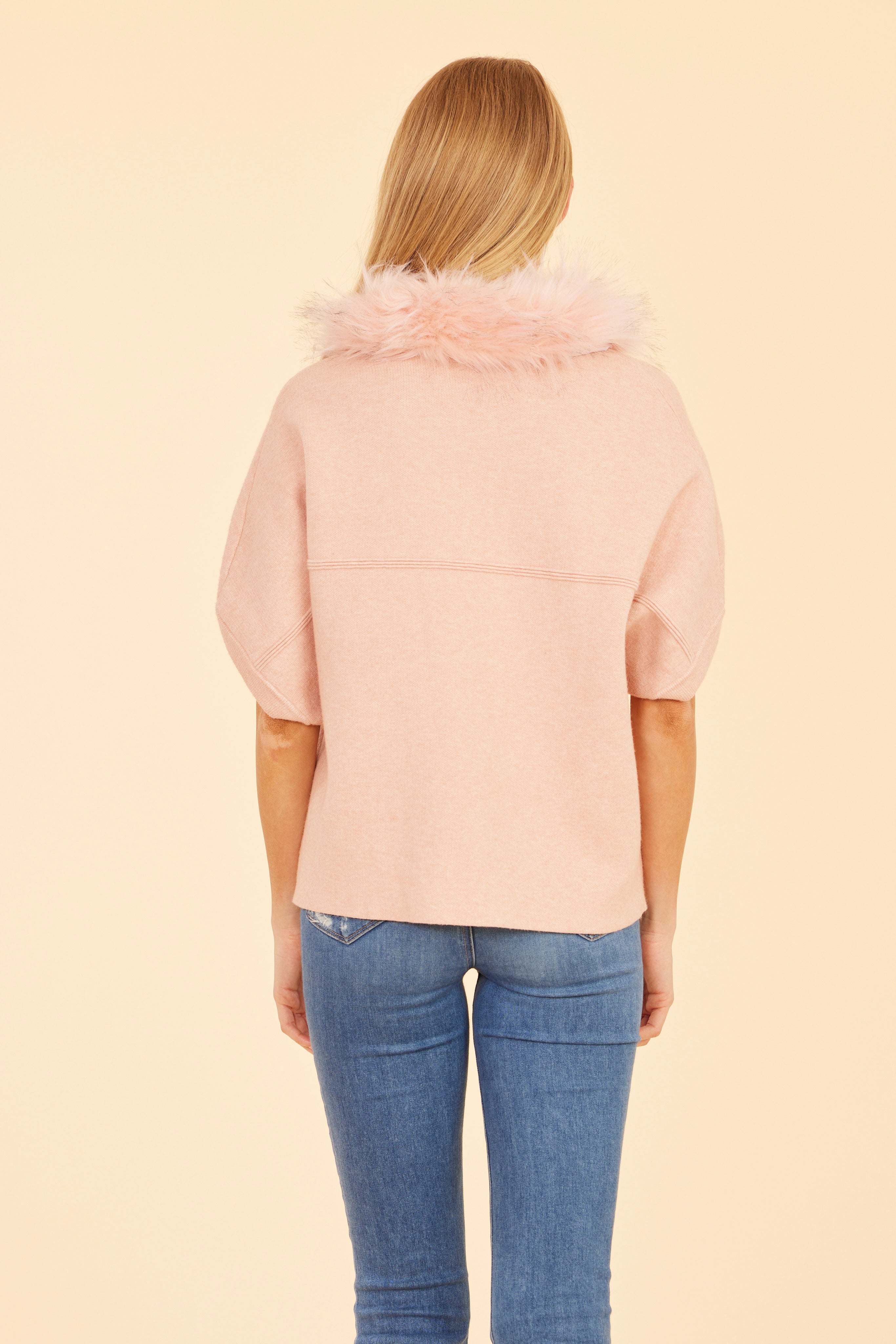 Faux Fur Collar Short Sleeved Cardigan