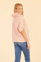 Faux Fur Collar Short Sleeved Cardigan