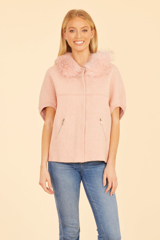 FW'24 Faux Fur Collar Short Sleeved Cardigan