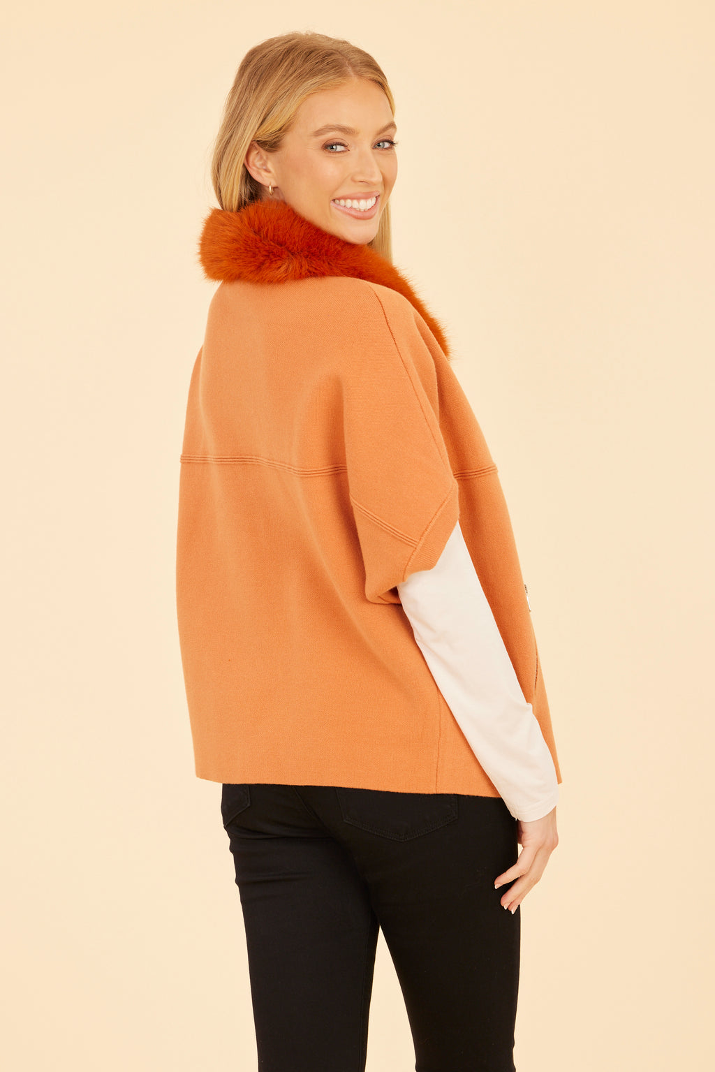 Faux Fur Collar Short Sleeved Cardigan