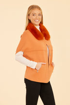 Faux Fur Collar Short Sleeved Cardigan