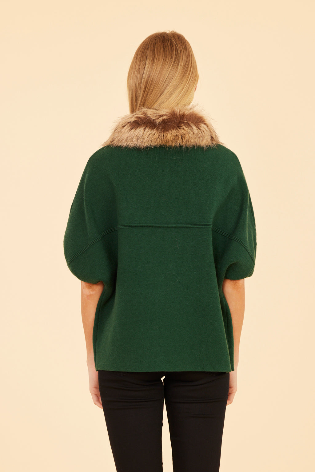 Faux Fur Collar Short Sleeved Cardigan