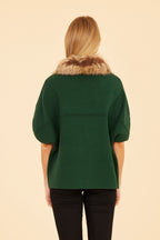 Faux Fur Collar Short Sleeved Cardigan