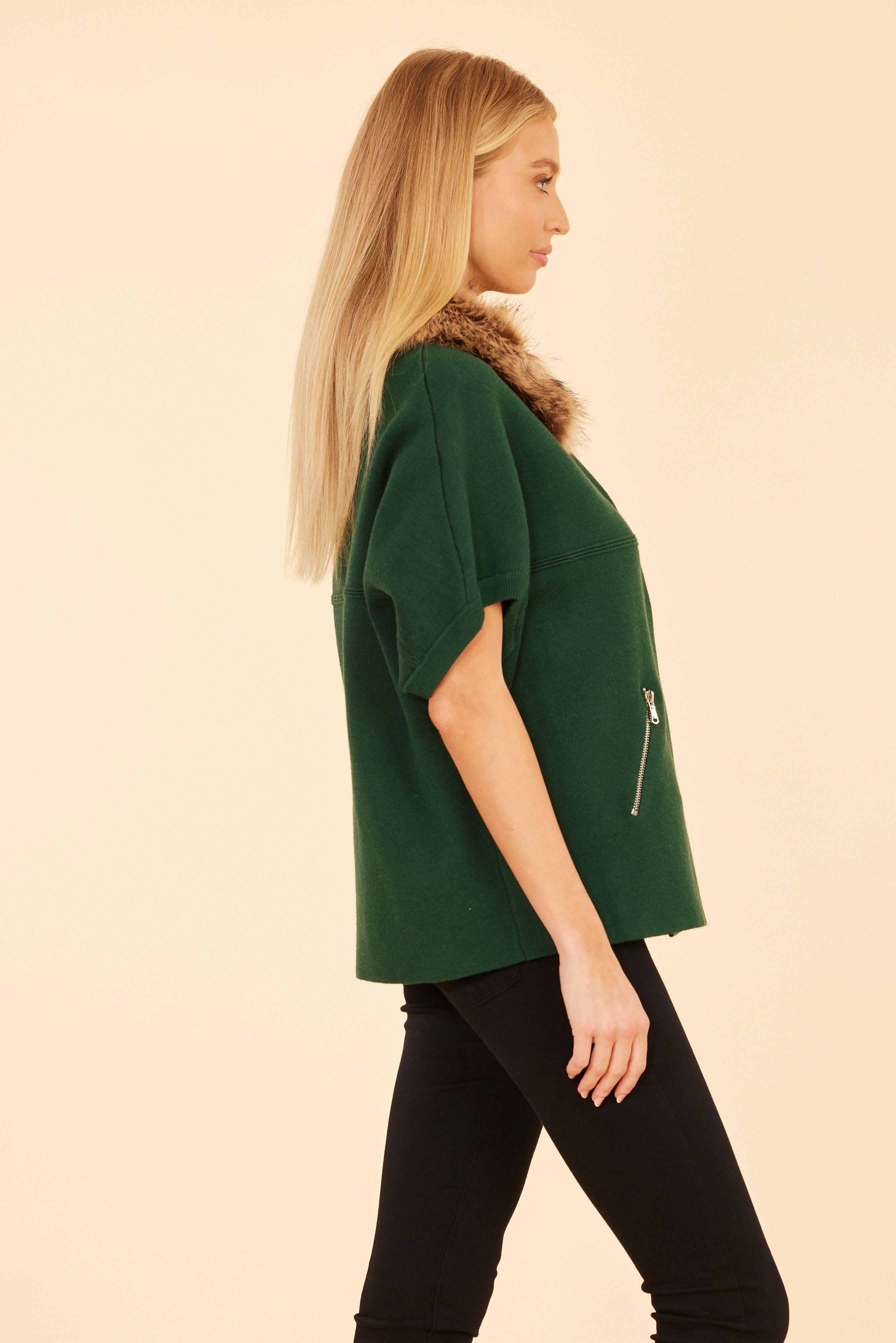 Faux Fur Collar Short Sleeved Cardigan