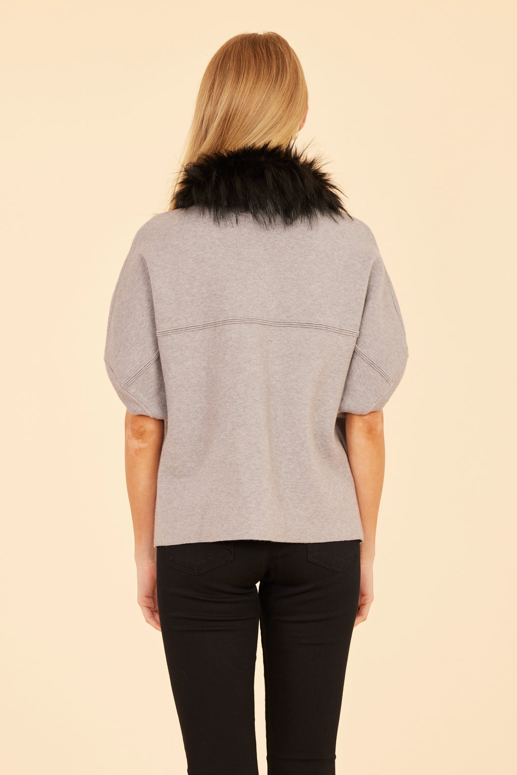 Faux Fur Collar Short Sleeved Cardigan