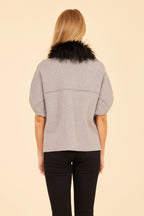 Faux Fur Collar Short Sleeved Cardigan