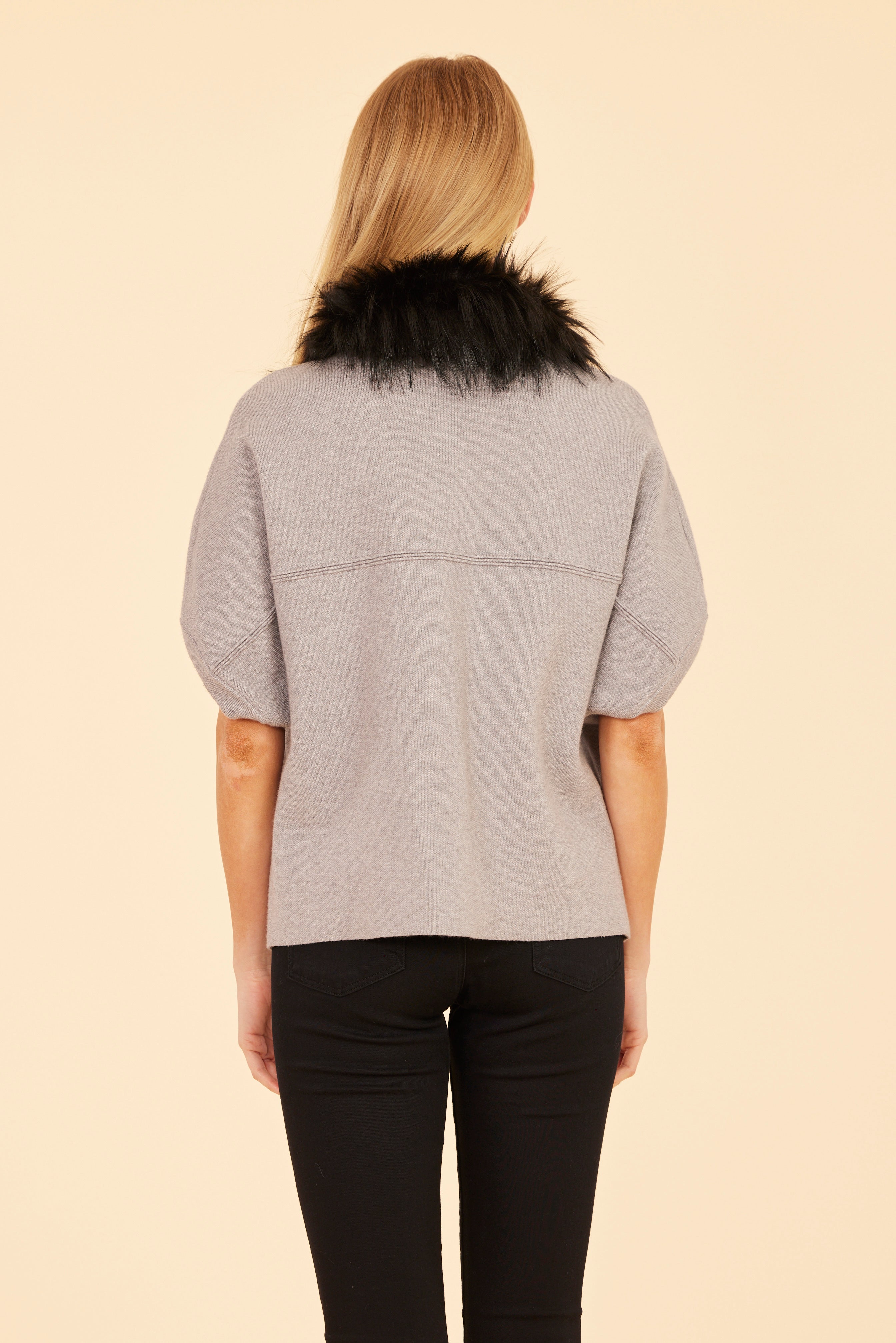 Faux Fur Collar Short Sleeved Cardigan