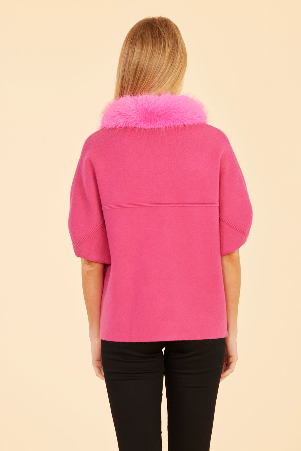 Faux Fur Collar Short Sleeved Cardigan