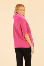 Faux Fur Collar Short Sleeved Cardigan