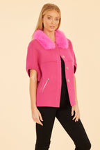 Faux Fur Collar Short Sleeved Cardigan