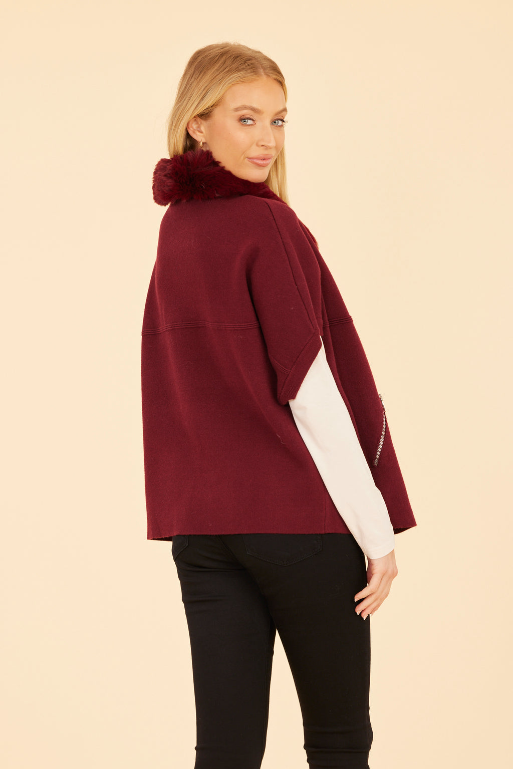 Faux Fur Collar Short Sleeved Cardigan