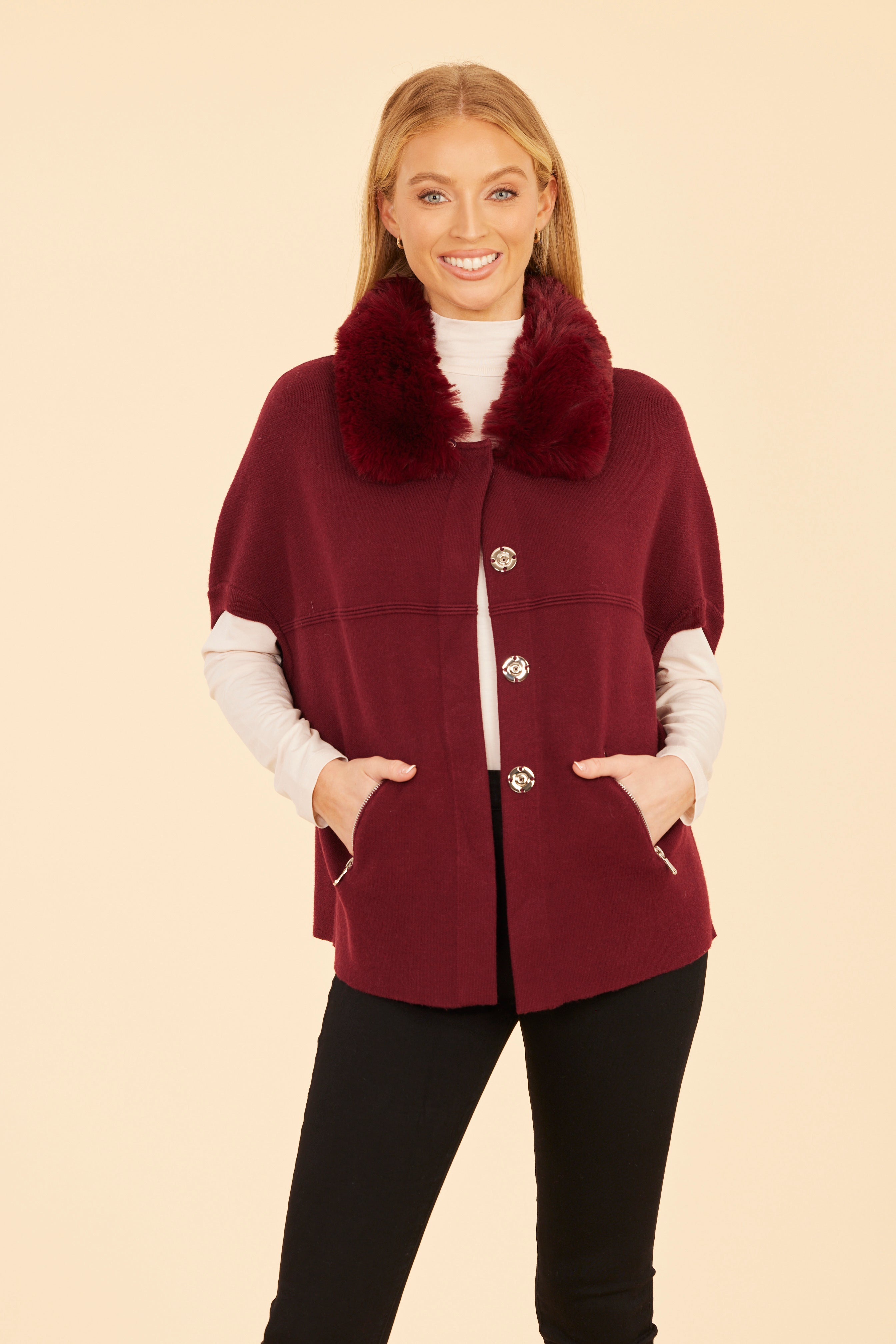 Faux Fur Collar Short Sleeved Cardigan