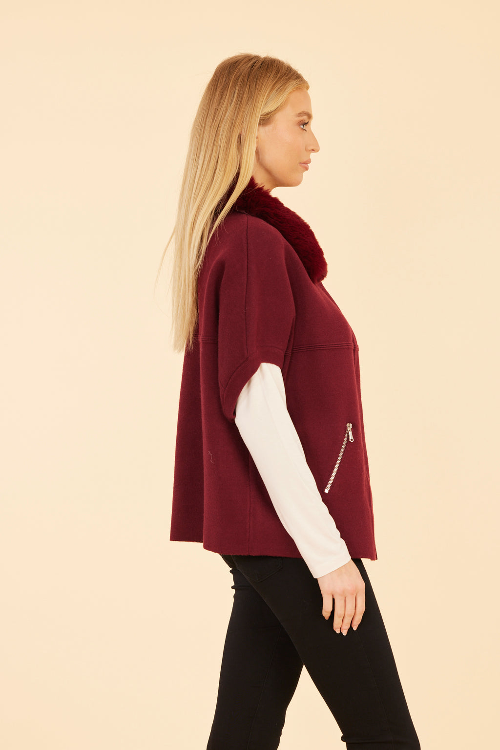 Faux Fur Collar Short Sleeved Cardigan