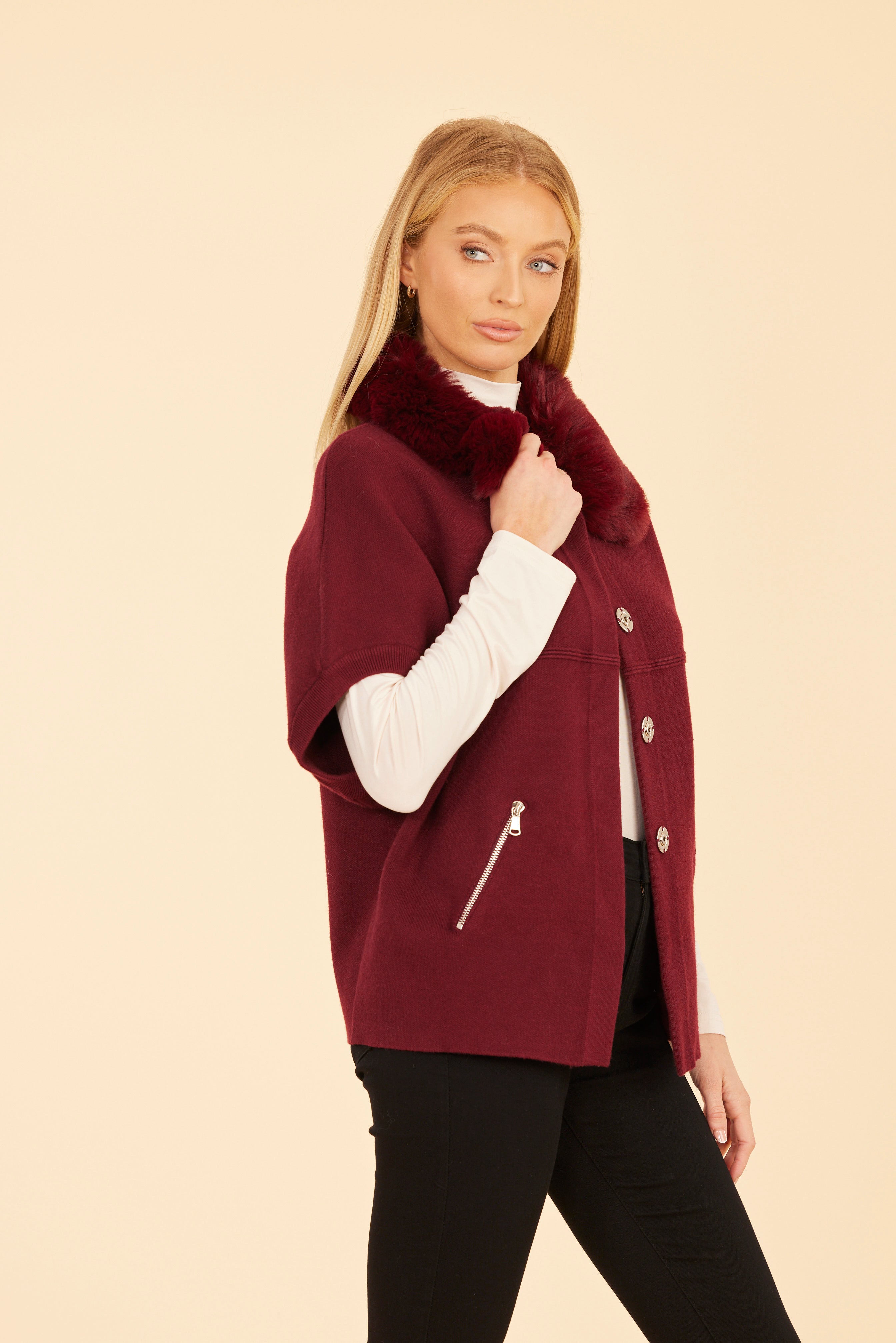 Faux Fur Collar Short Sleeved Cardigan