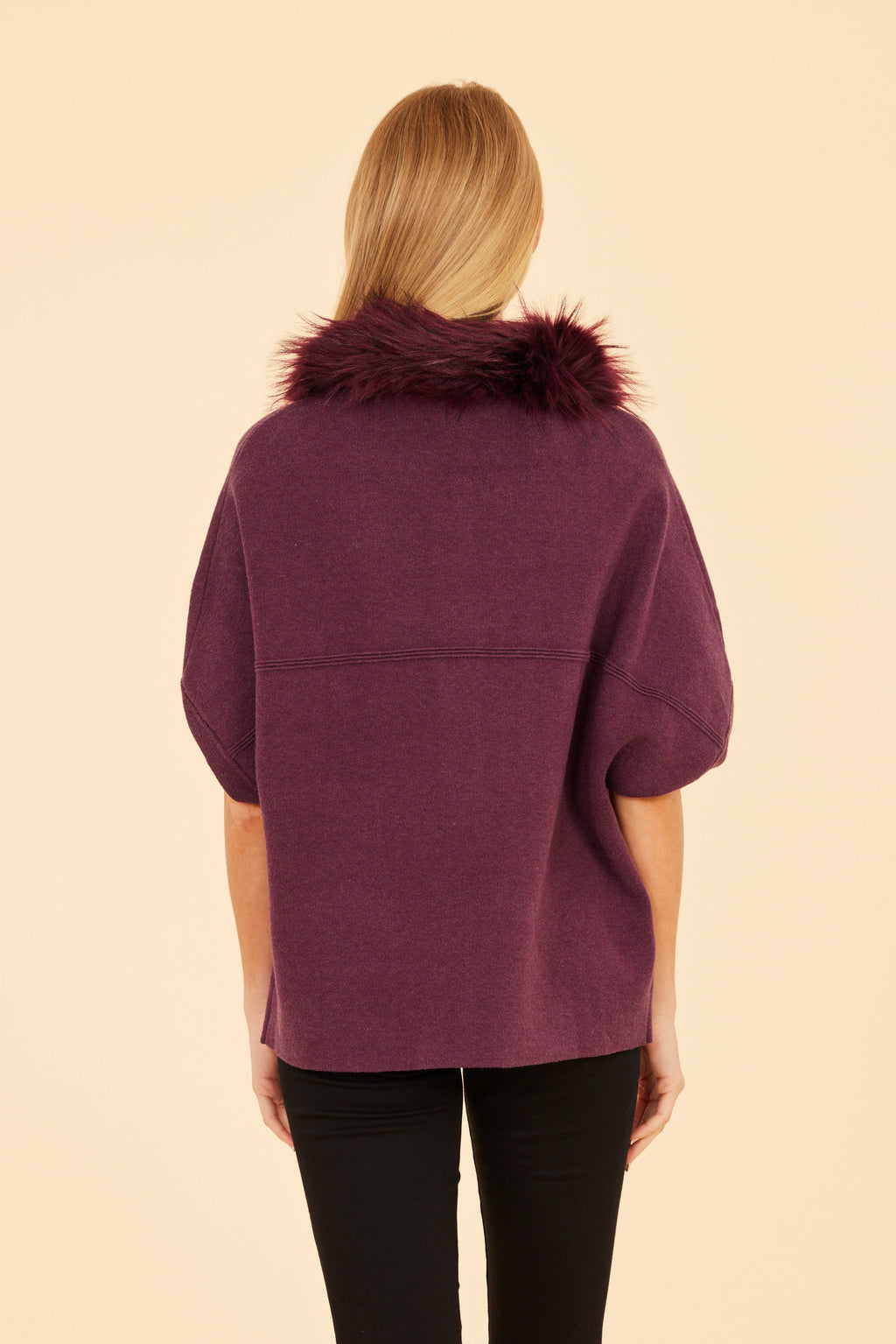 Faux Fur Collar Short Sleeved Cardigan
