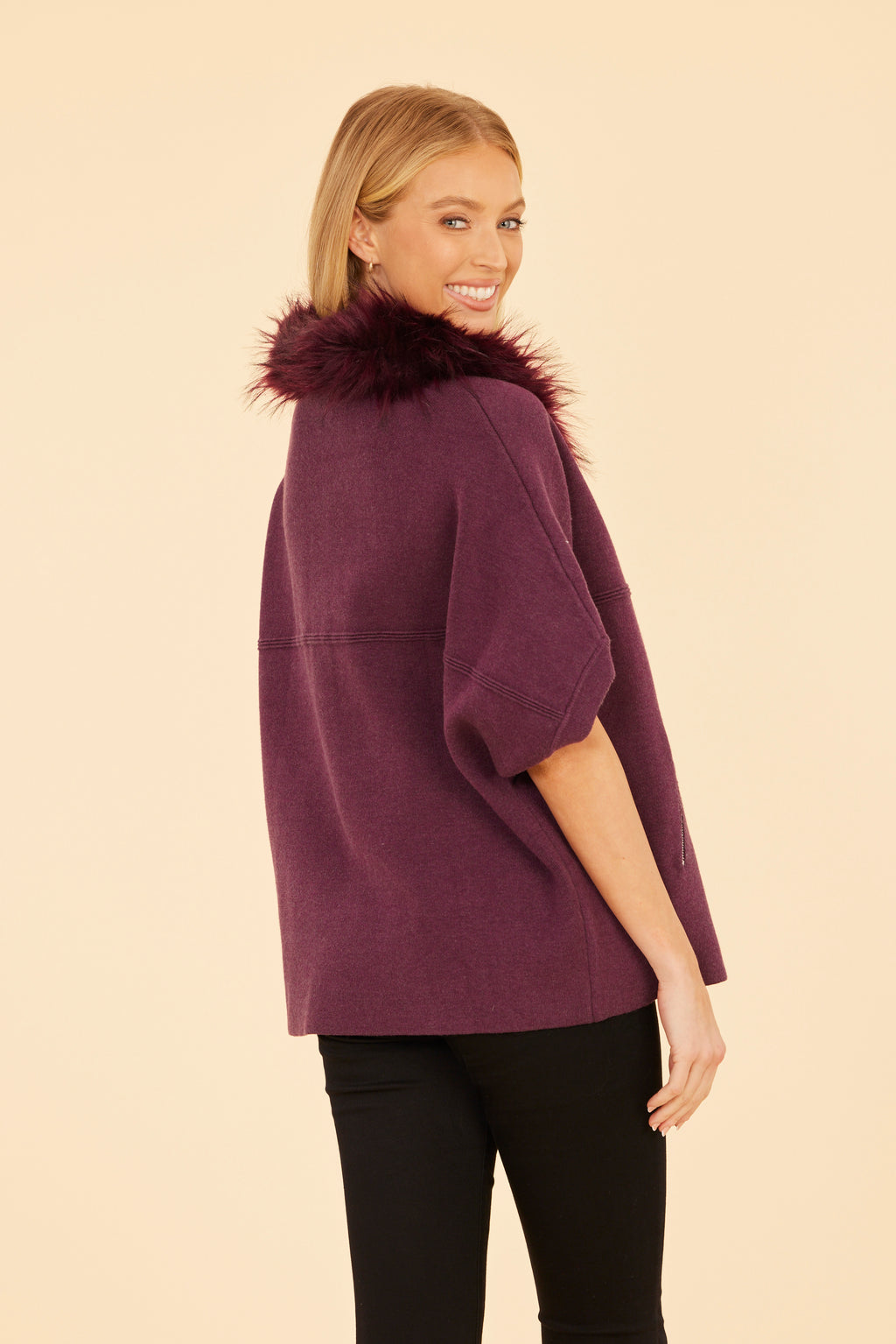 Faux Fur Collar Short Sleeved Cardigan