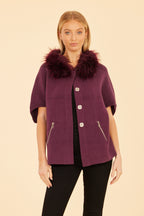 Faux Fur Collar Short Sleeved Cardigan