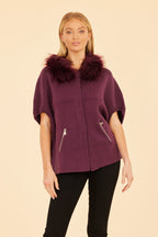 Faux Fur Collar Short Sleeved Cardigan