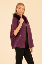Faux Fur Collar Short Sleeved Cardigan