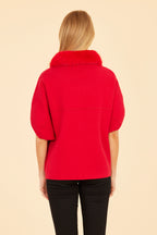 Faux Fur Collar Short Sleeved Cardigan