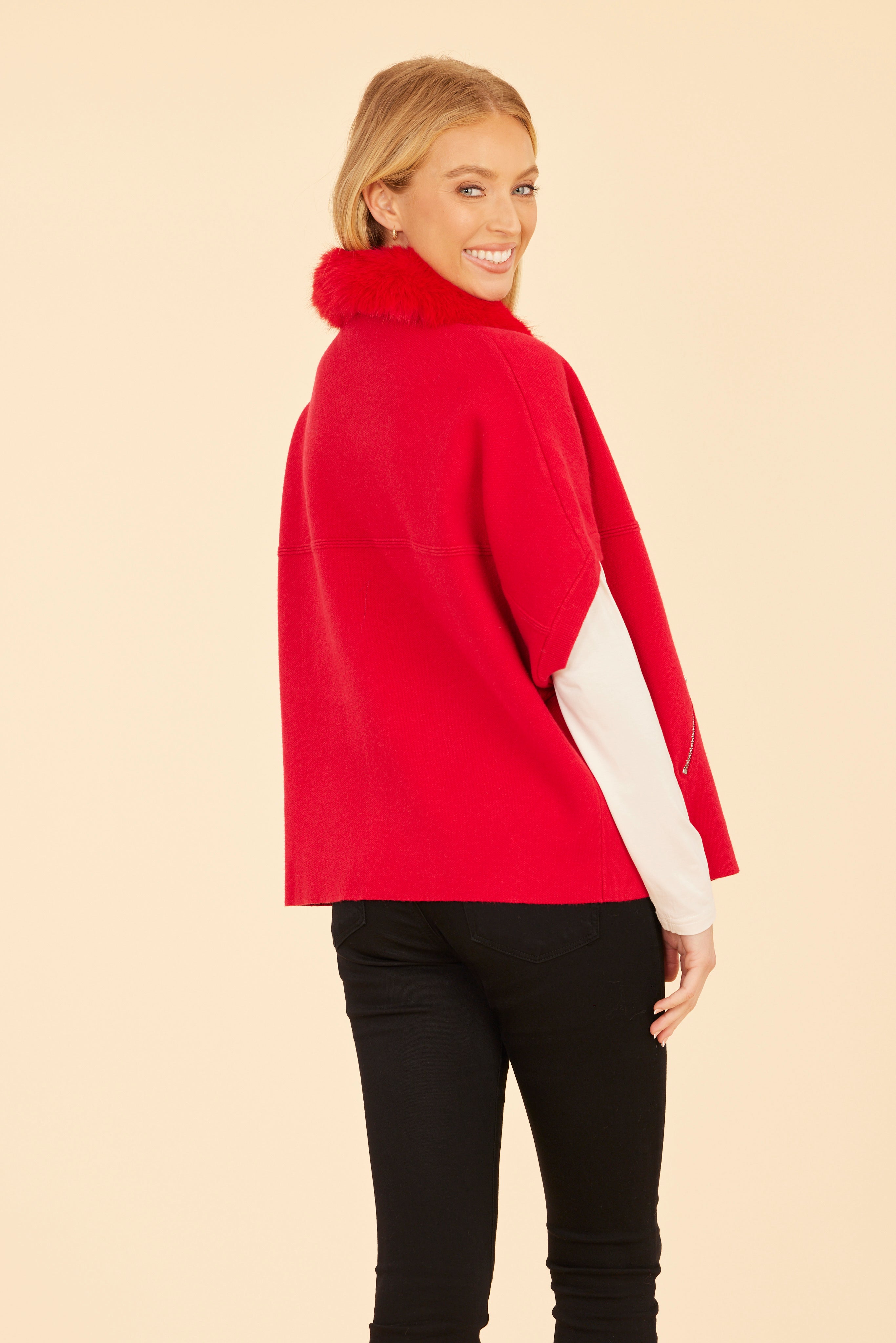 Faux Fur Collar Short Sleeved Cardigan