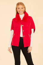 Faux Fur Collar Short Sleeved Cardigan