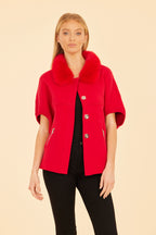 Faux Fur Collar Short Sleeved Cardigan