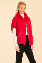 Faux Fur Collar Short Sleeved Cardigan