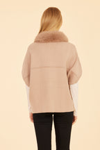 Faux Fur Collar Short Sleeved Cardigan