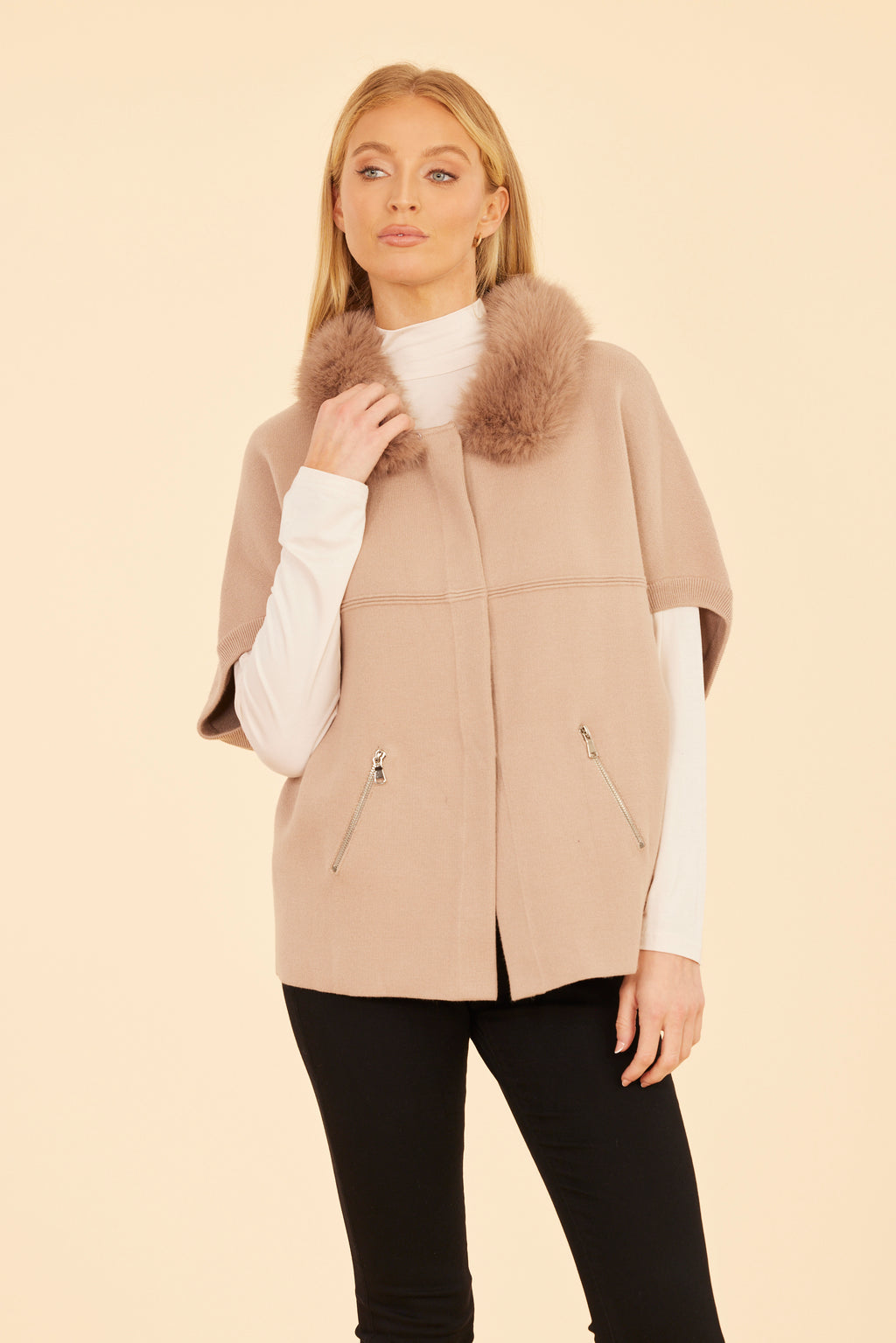 Faux Fur Collar Short Sleeved Cardigan