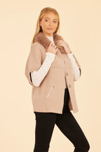 Faux Fur Collar Short Sleeved Cardigan
