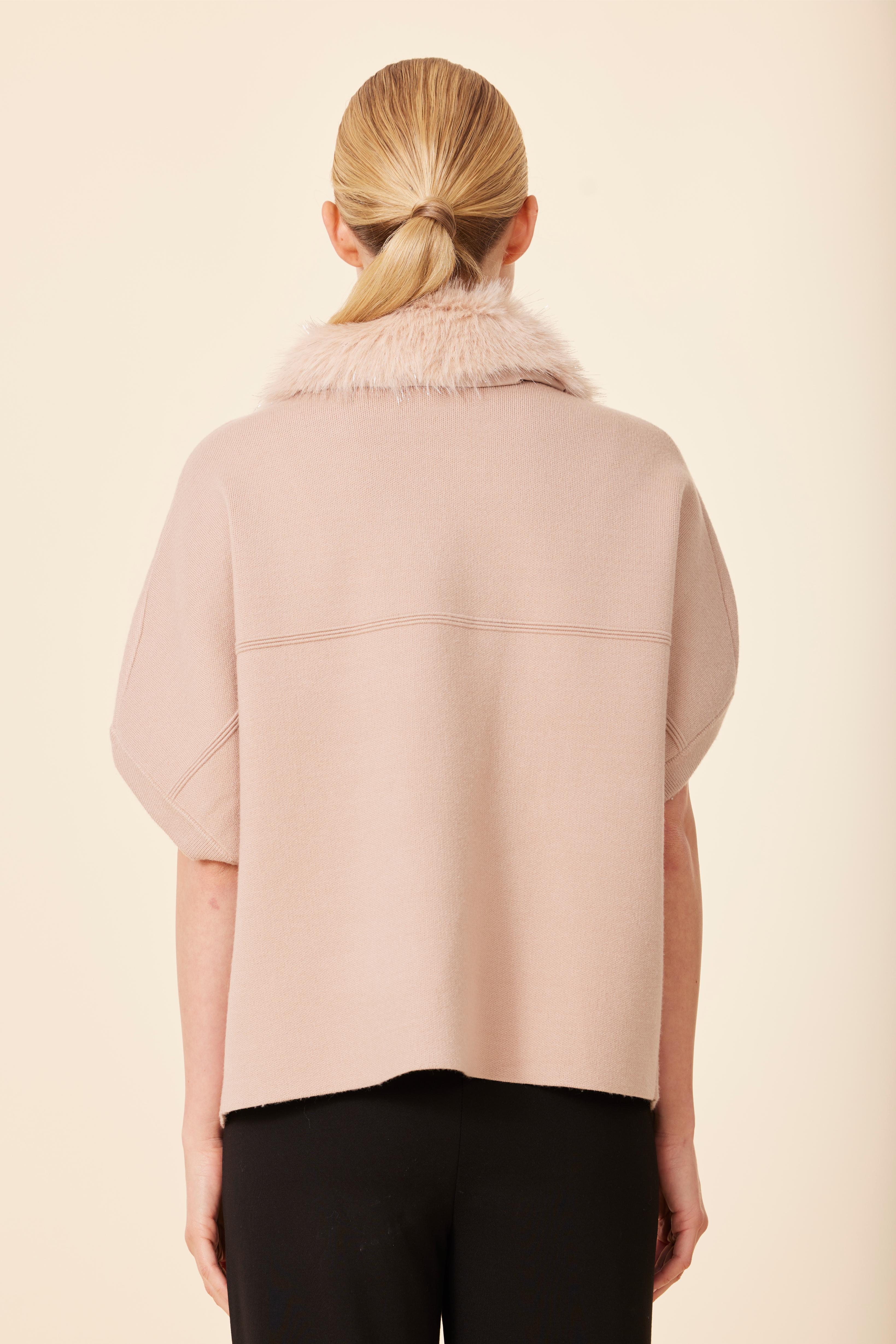 Metallic Faux Fur Trimmed Cocoon Cardigan