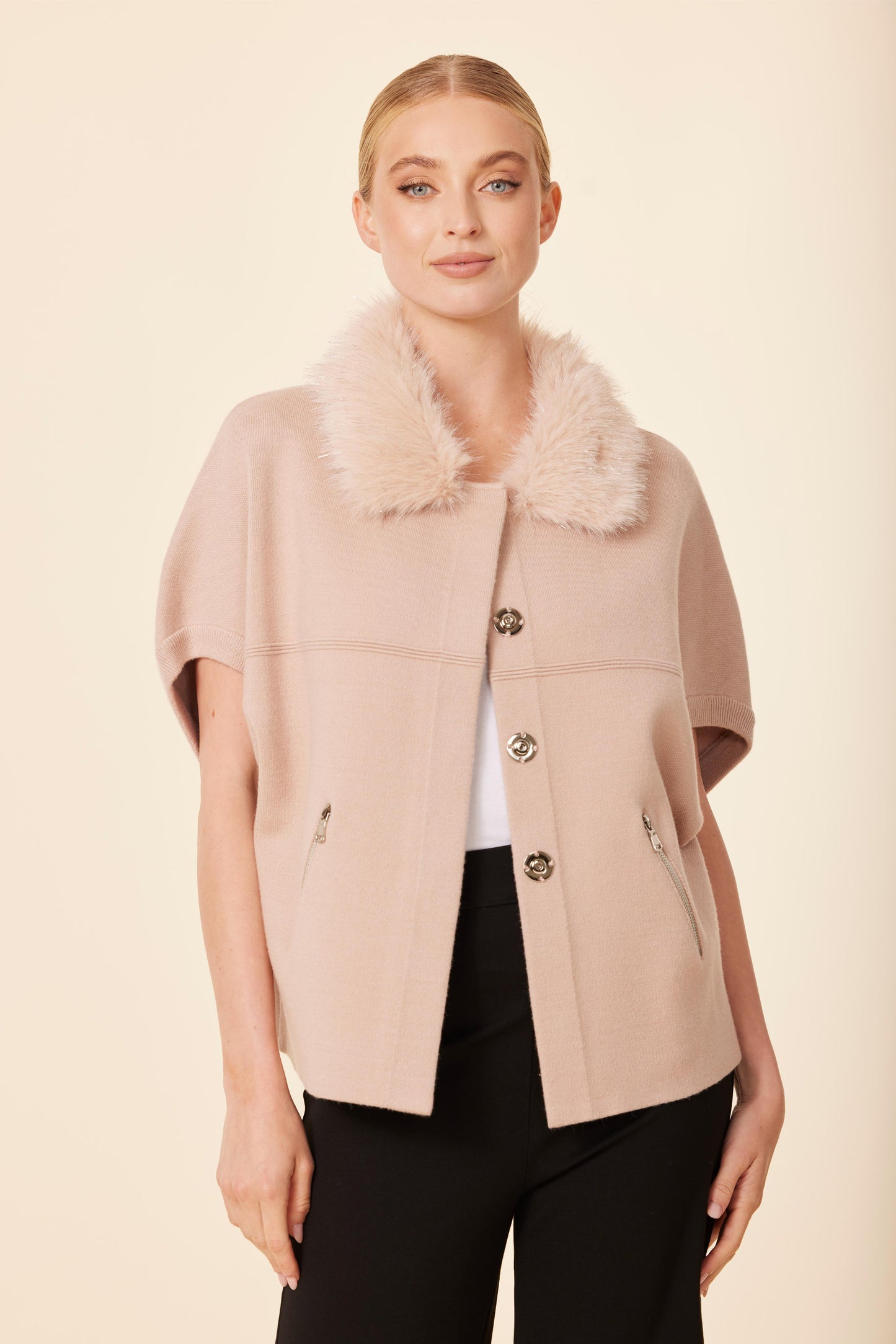 Metallic Faux Fur Trimmed Cocoon Cardigan