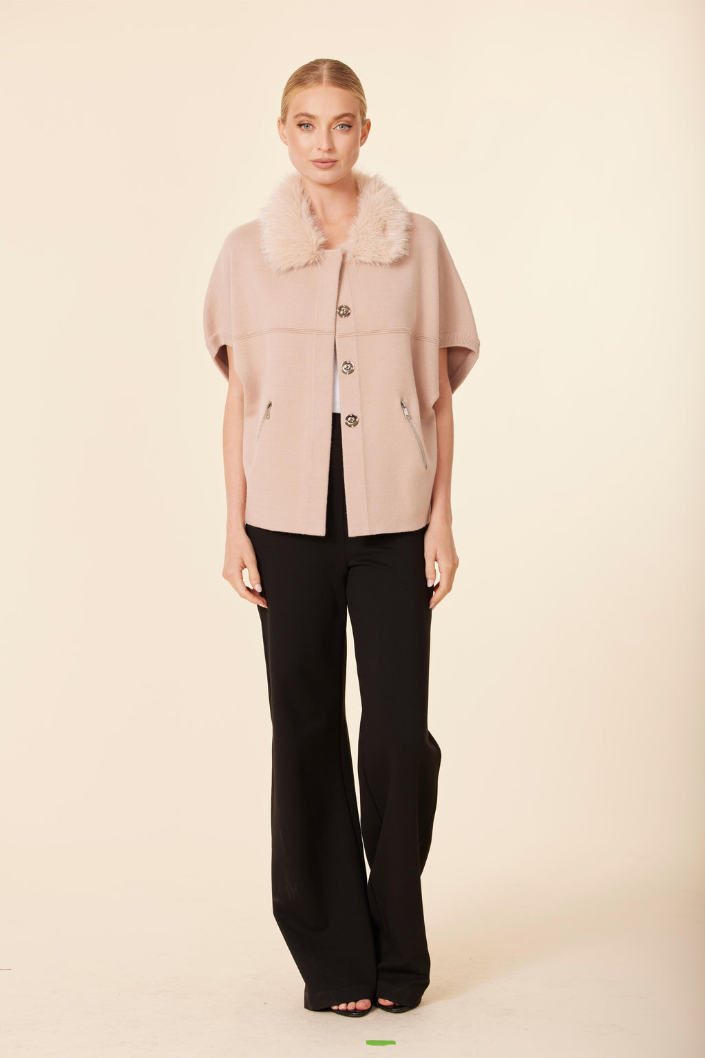 Metallic Faux Fur Trimmed Cocoon Cardigan